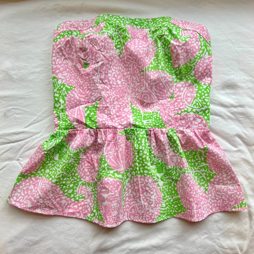 Lilly Pulitzer Peplum Tube Top Size 0 XS Pink and Green Print